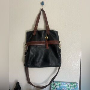 Elegant Black and Brown Leather Tote Bag